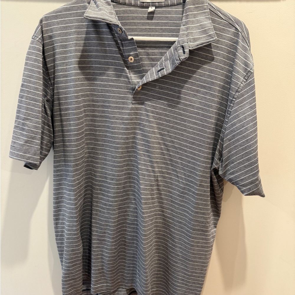 Peter Millar Gray Polo Shirt Classic Striped Design